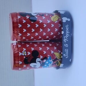 Disney Mickey Mouse & Minnie Mouse Tin Metal Salt and Pepper Shaker Set Gift New